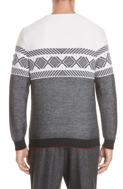 Shop Z Zegna Jacquard Wool Crewneck Sweater In Black/ White