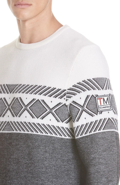 Shop Z Zegna Jacquard Wool Crewneck Sweater In Black/ White
