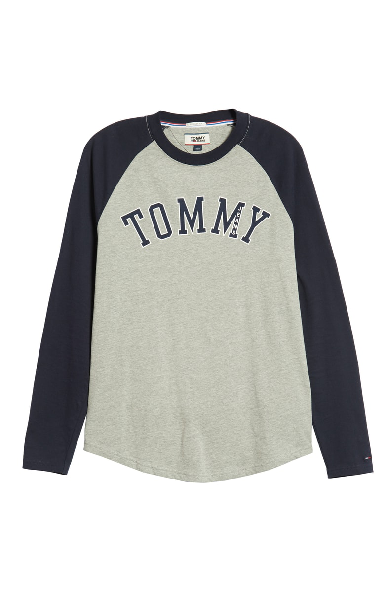 Tommy Jeans Long Sleeve Raglan T-shirt In Black Iris/ Grey | ModeSens