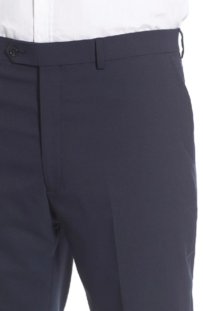 Shop Hart Schaffner Marx Flat Front Solid Stretch Wool Trousers In Navy Solid