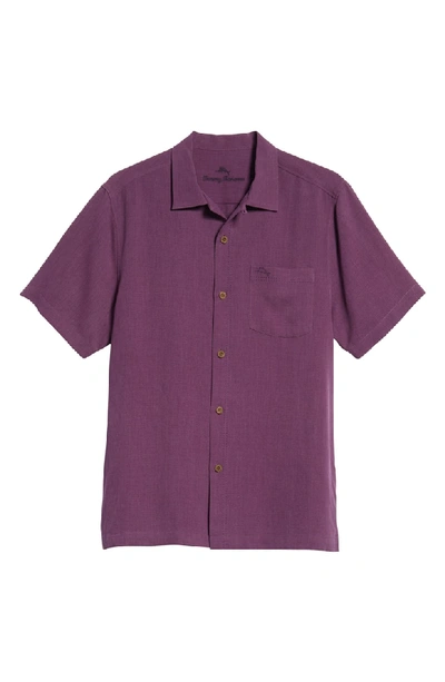 Shop Tommy Bahama Royal Bermuda Silk Blend Camp Shirt In Sea Thistle Purple