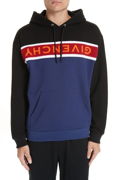 Shop Givenchy Upside Down Logo Hoodie In Black/ Blue