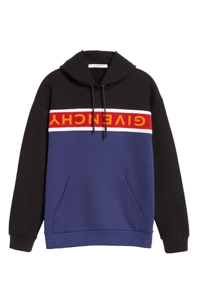 Shop Givenchy Upside Down Logo Hoodie In Black/ Blue