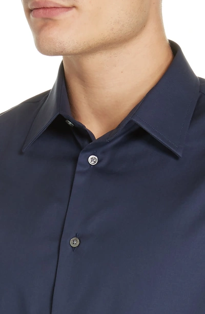 Shop Emporio Armani Trim Fit Stretch Solid Dress Shirt In Solid Dark Blue