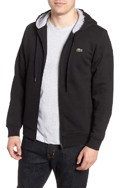 Shop Lacoste Fleece Zip Hoodie In Black/ Silver Chine