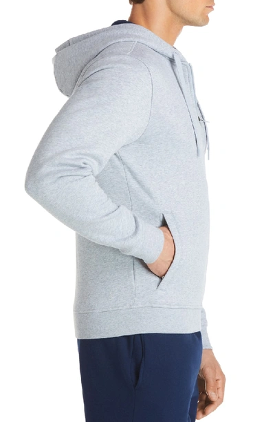 Shop Lacoste Fleece Zip Hoodie In Silver Chine/ Navy Blue