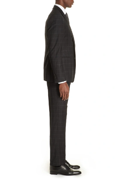 Shop Emporio Armani M-line Trim Fit Plaid Wool Suit In Charcoal