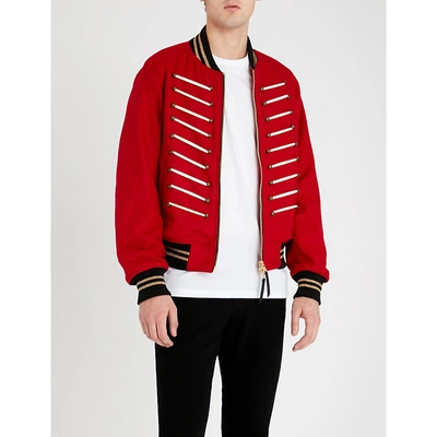 Shop Amiri Frogging-trimmed Wool-blend Bomber Jacket In Red