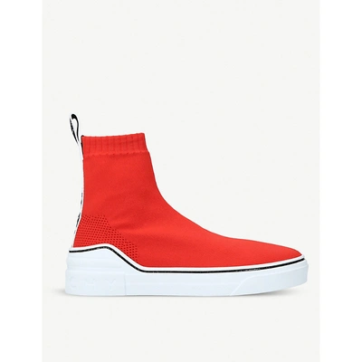 Shop Givenchy George V Stretch-knit Trainers In Red