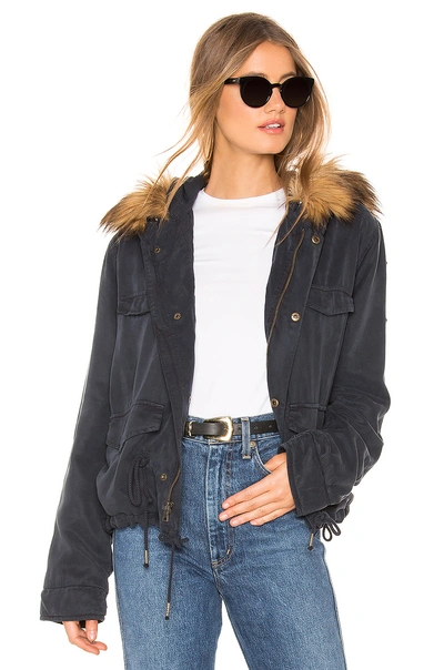 Shop Yfb Clothing Wells Crop Jacket With Faux Fur Lining In Navy. In Ink