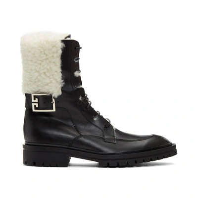 Shop Givenchy Black Shearling Aviator Combat Boots In 004 Black