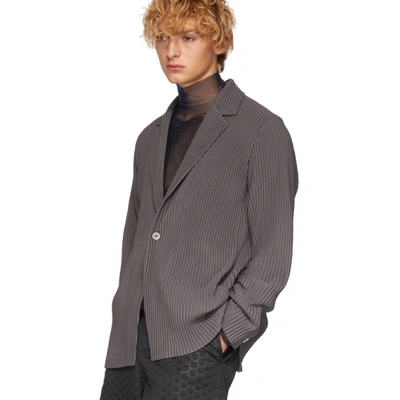 Shop Issey Miyake Homme Plisse  Grey Tailored Pleats Blazer In 12 Basic Gr
