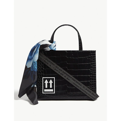 Shop Off-white Croc-embossed Leather Tote In Black