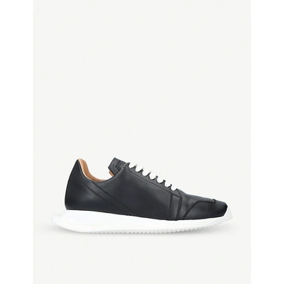 Shop Rick Owens Oblique Leather Trainers In Black