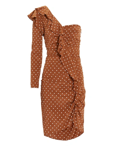 Shop Veronica Beard Leona One Shoulder Brown Polka Dot Dress