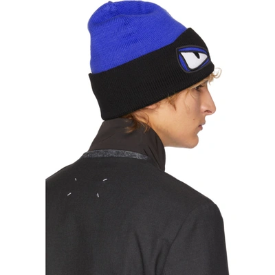 Shop Fendi Blue And Black Bag Bugs Beanie In F0qr8 Blue