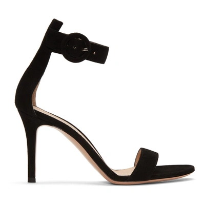 Shop Gianvito Rossi Black Suede Portofino Sandals