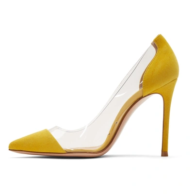 Shop Gianvito Rossi Yellow Suede Plexi Heels In Mimosa/tras