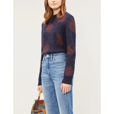 Shop Ag Ansley Spot-pattern Knitted Jumper In Blue Vault/rich Carmine