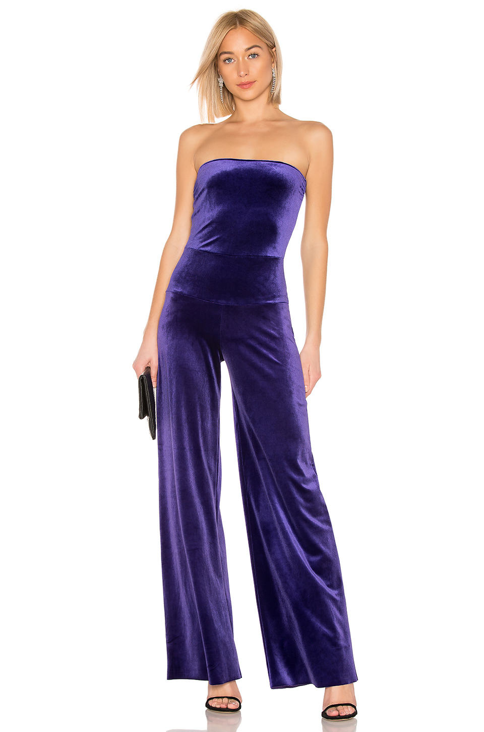 strapless velvet jumpsuit