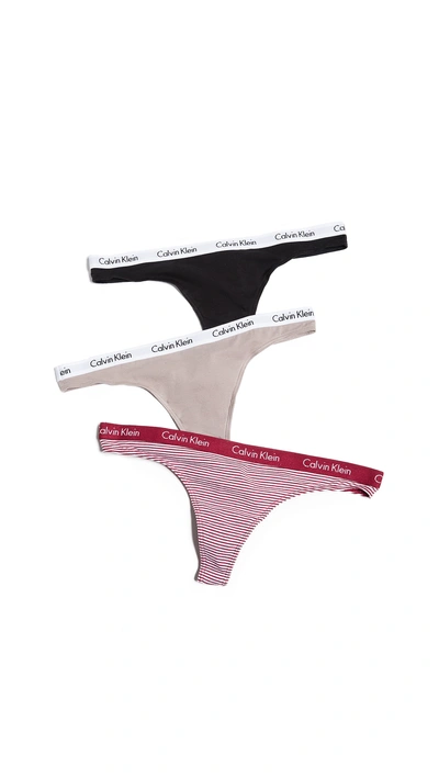 Calvin Klein Underwear Carousel Thong 3 Pack In Josephine/black/feeder Strip