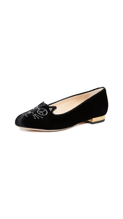 Shop Charlotte Olympia Peaceful Kitty Flats In Black/gold