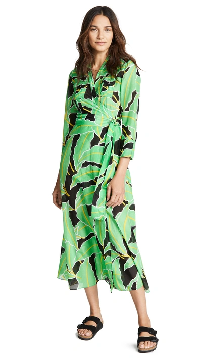 Shop Diane Von Furstenberg Floor Length Wrap Dress In Windsor Palm Giant Vetiver