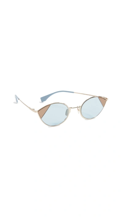 Shop Fendi Narrow Cat Eye Color Block Sunglasses In Gold/azure