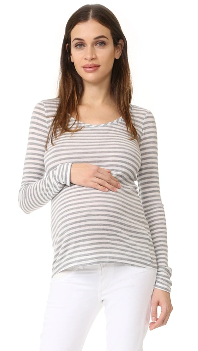 Shop Ingrid & Isabel Stripe Long Sleeve Maternity Tee In Grey Stripe