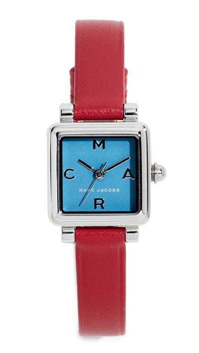 Shop Marc Jacobs Vic Leather Watch In Gold/red