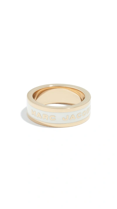 Shop Marc Jacobs Logo Band Ring In Cream
