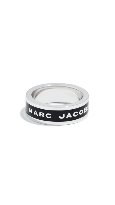 Shop Marc Jacobs Logo Band Ring In Black/argento