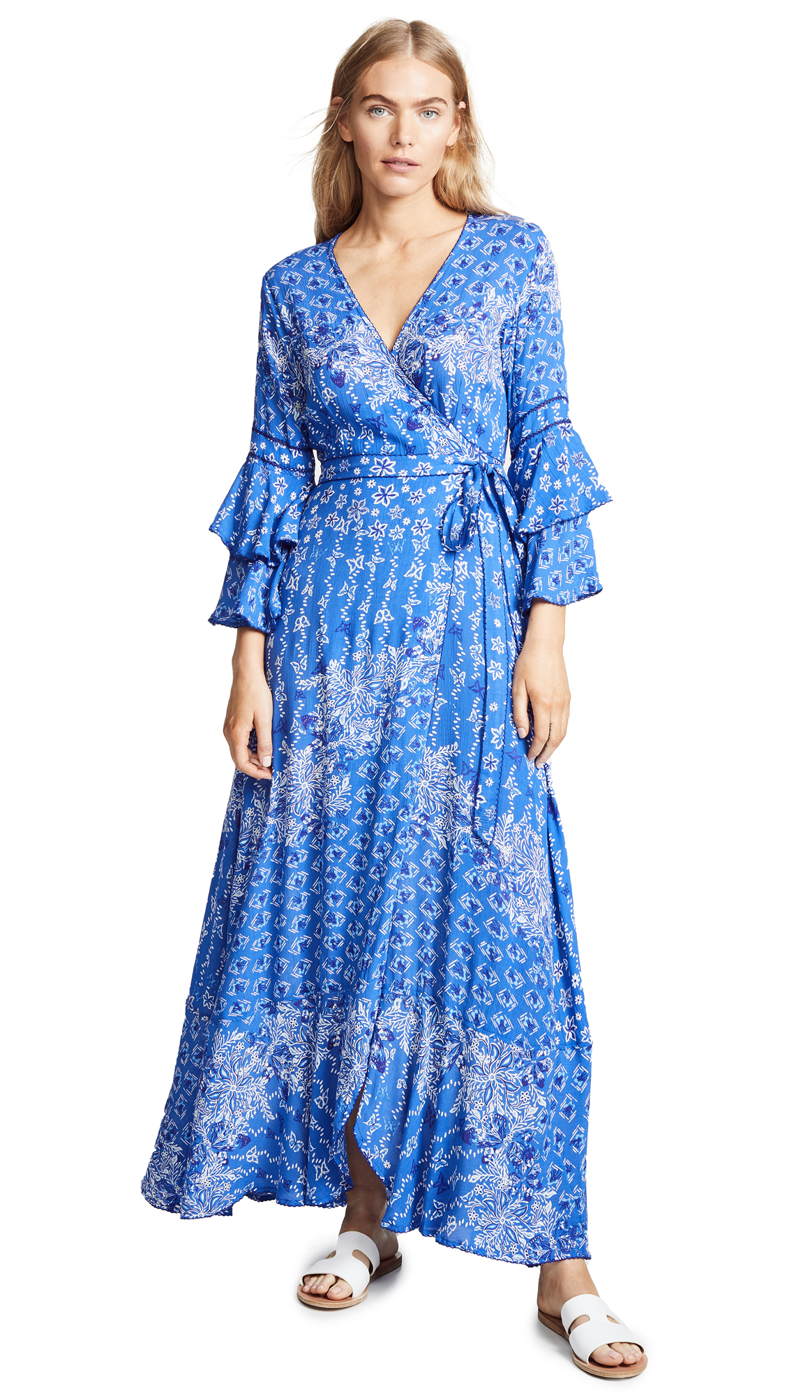 Download Poupette St Barth Elise Layered Long Dress In Blue Butterfly Batik Modesens