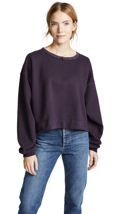 Mingle Raw Collar Drop Sleeve Sweatshirt In Purple