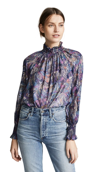 Shop Rebecca Taylor Long Sleeve Floral Top In Amethyst Combo