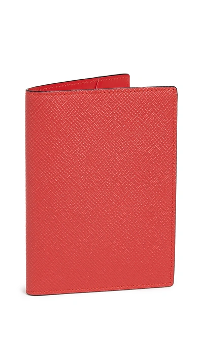 Shop Smythson Panama Passport Cover In Scarlet Red/black