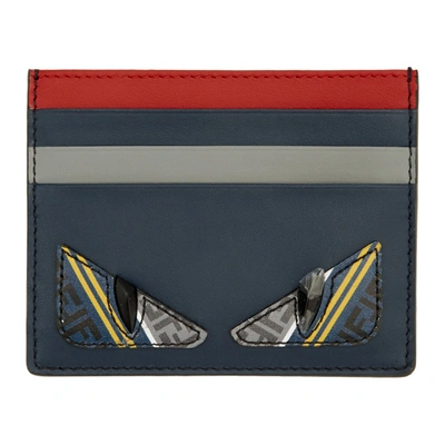 Shop Fendi Navy And Red Bag Bugs Card Holder In F15il Mlti