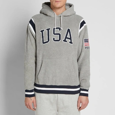 Shop Polo Ralph Lauren Usa Polar Fleece Popover Hoody In Grey