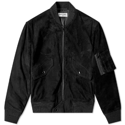 Shop Saint Laurent Suede Bomber Jacket In Black