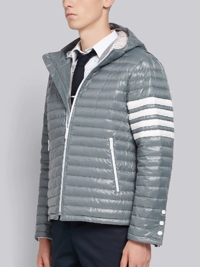 Shop Thom Browne 4-bar Stripe Satin Finish Quilted Down-filled Tech Jacket In Grey