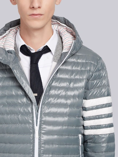 Shop Thom Browne 4-bar Stripe Satin Finish Quilted Down-filled Tech Jacket In Grey