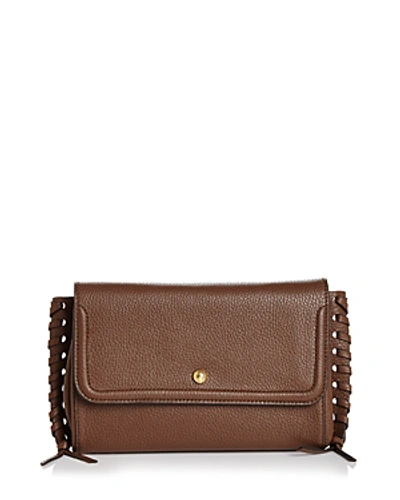 Shop Annabel Ingall Emma Oversize Whipstitch Leather Clutch In Brown/gold