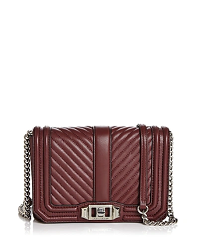 Shop Rebecca Minkoff Love Small Chevron Quilted Leather Crossbody In Bordeaux/silver