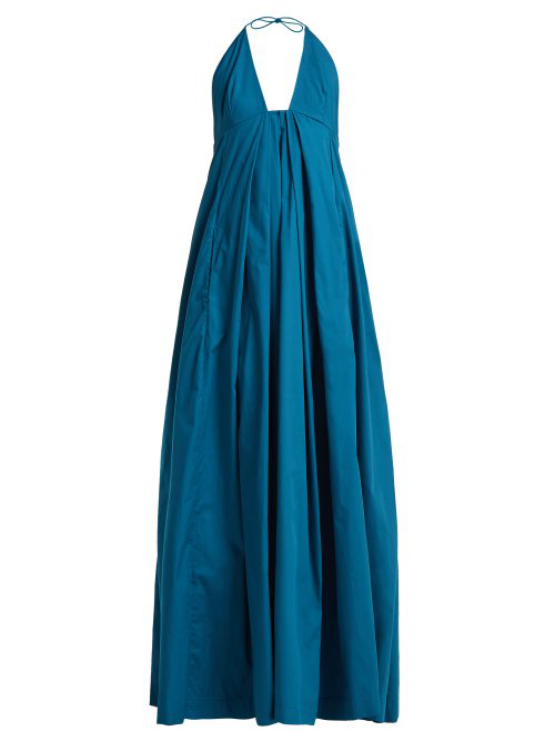 Kalita Atlas Pleated Cotton-Poplin Maxi Dress In Blue | ModeSens