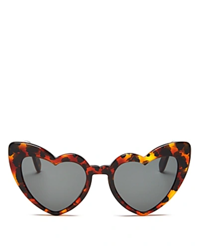 Shop Saint Laurent Women's Lou Lou Heart Sunglasses, 53mm In Leopard Havana/gray