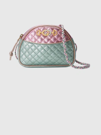 Shop Gucci Bag In Laminated Leather In Rosa/verde Acqua