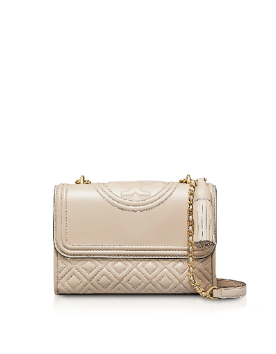 Shop Tory Burch Light Taupe Leather Fleming Small Convertible Shoulder Bag