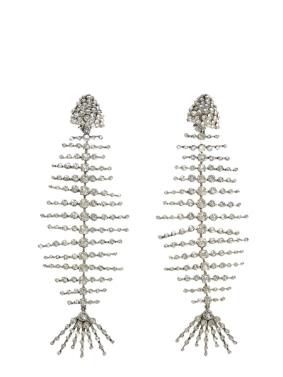 Shop Saint Laurent Crystal Fish Earrings In Argento