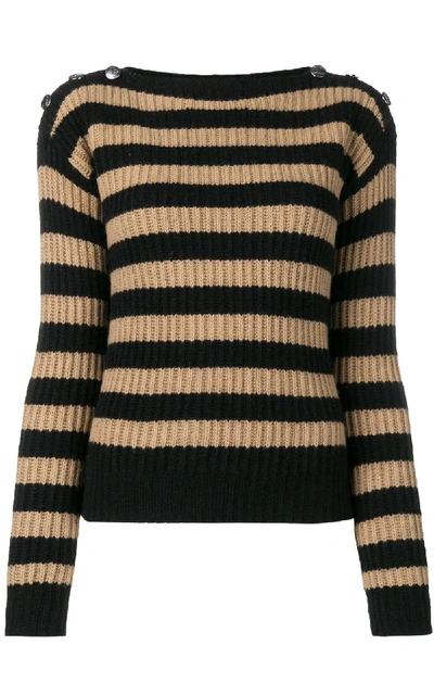 Shop Max Mara Salpa Striped Wool And Cashmere-blend Sweater In Cammello