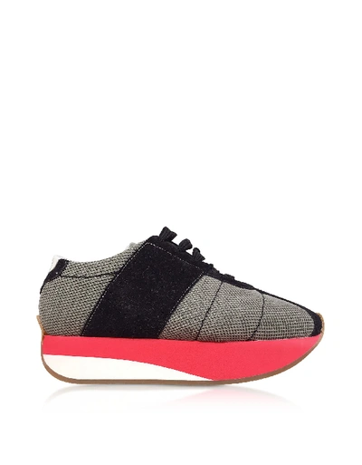Shop Marni Grass And Black Tech Fabric Big Foot Sneakers In Gray